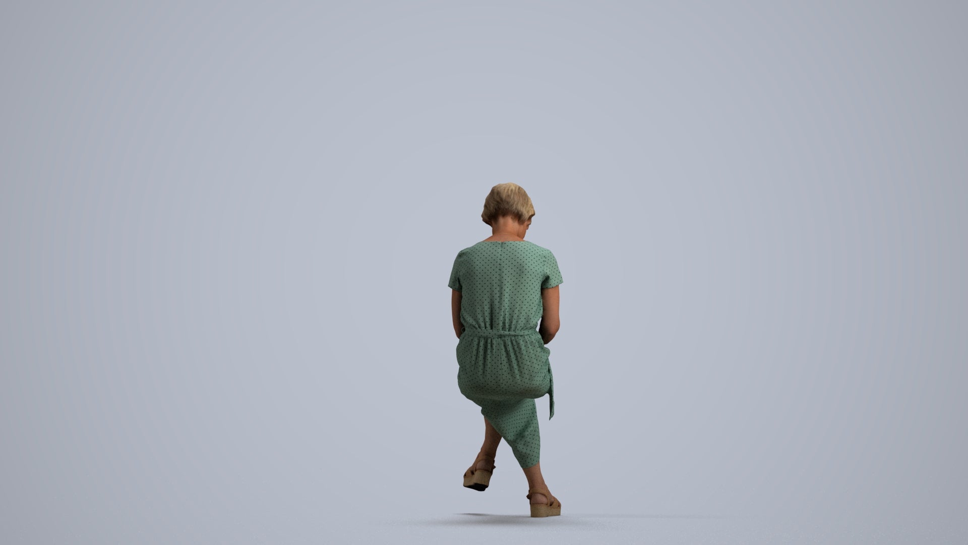 photogrammetry 3D senior woman casual sitting, realistic human model archviz FBX, front view render