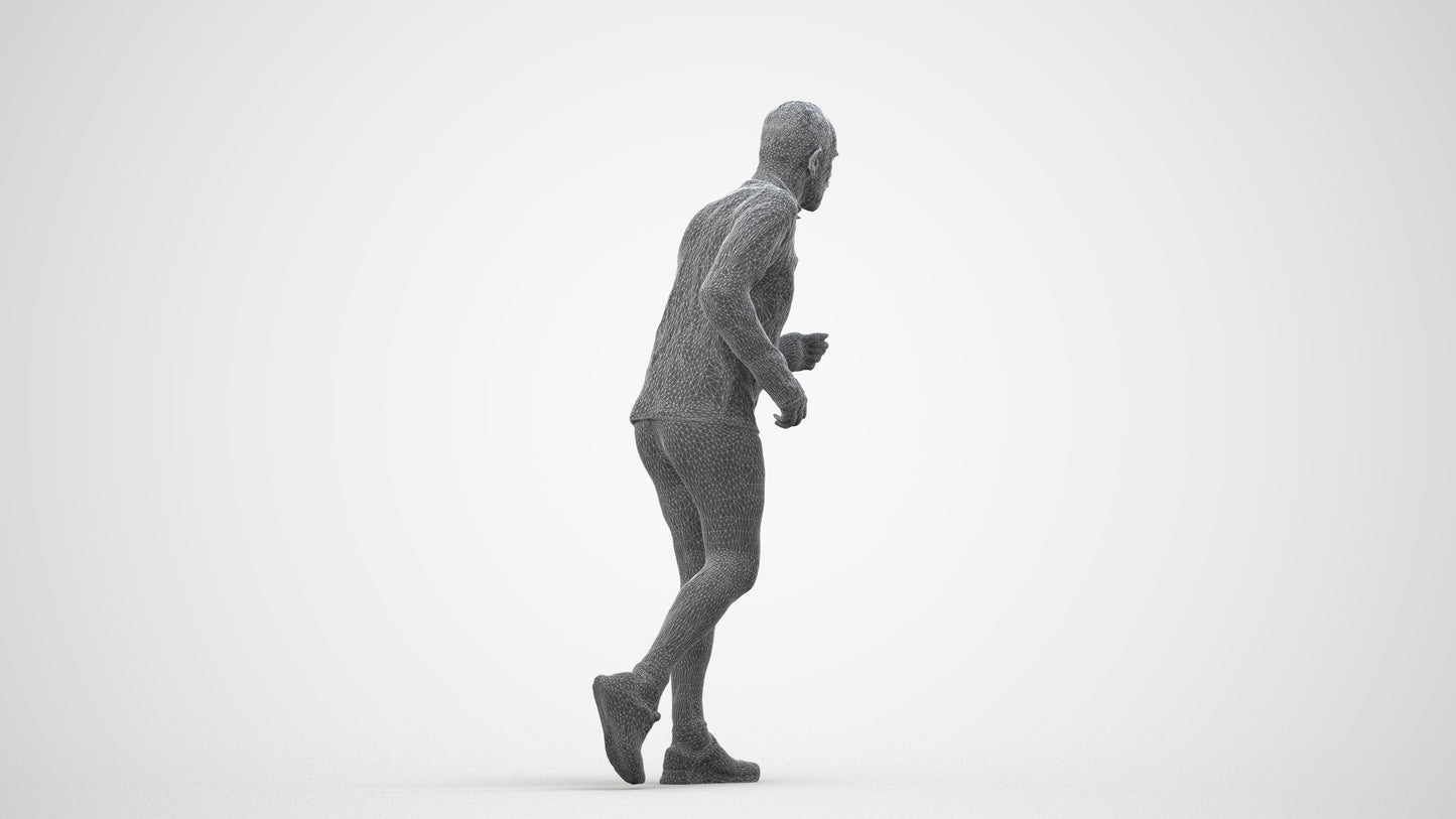 realistic 3D senior man sport, scanned archviz people for Blender and 3ds Max, wireframe side view