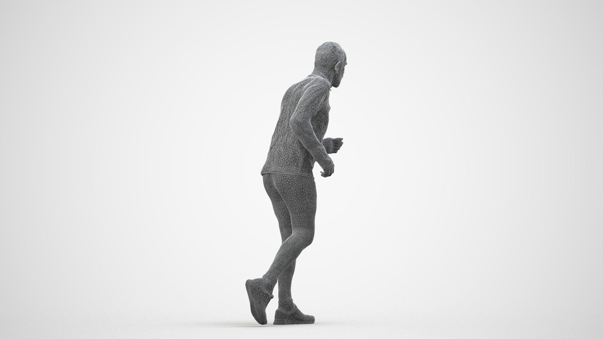 realistic 3D senior man sport, scanned archviz people for Blender and 3ds Max, wireframe side view