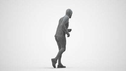 realistic 3D senior man sport, scanned archviz people for Blender and 3ds Max, wireframe side view