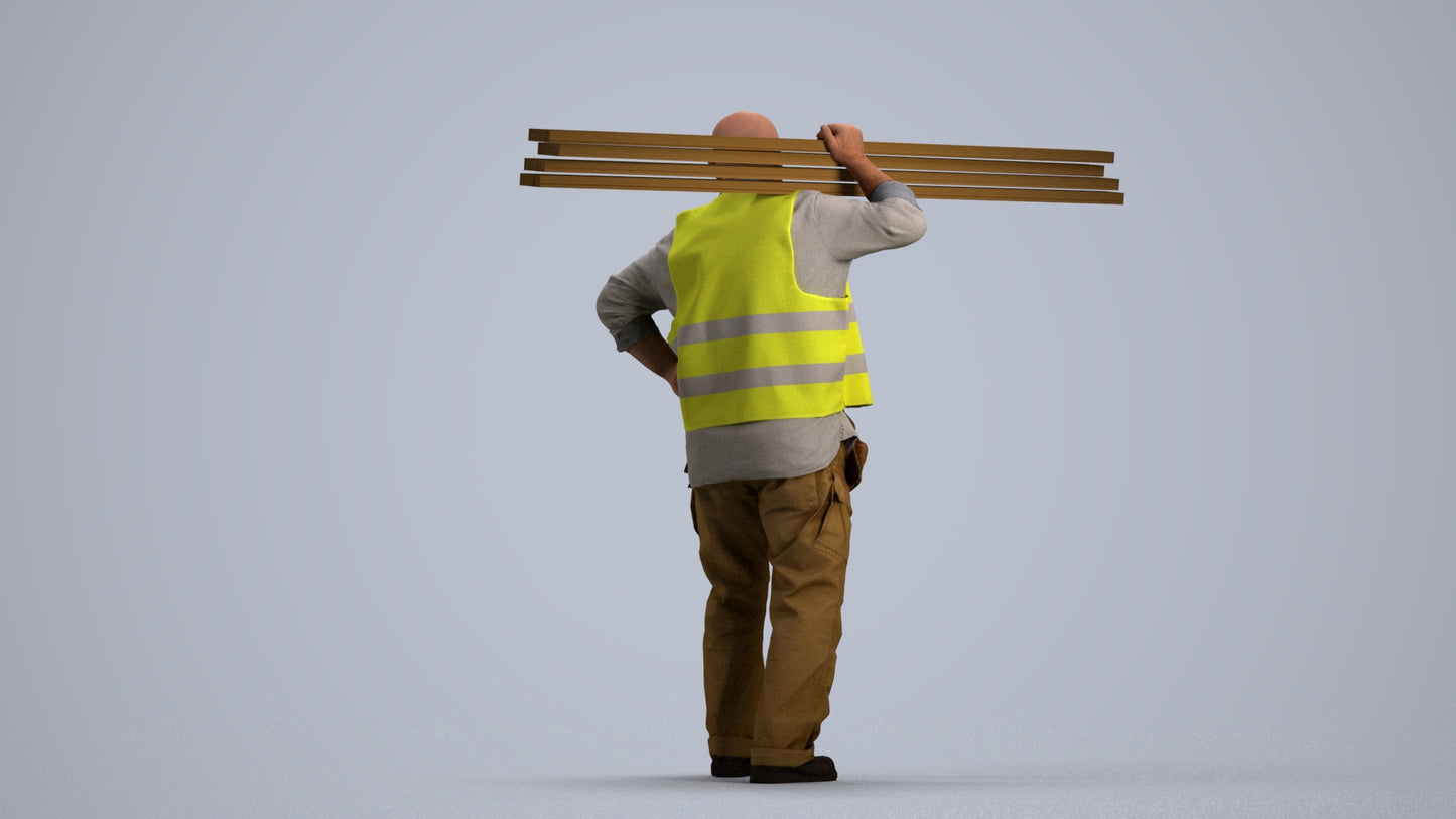 3D scanned senior man walking, photorealistic archviz people for Enscape and SketchUp, front view render