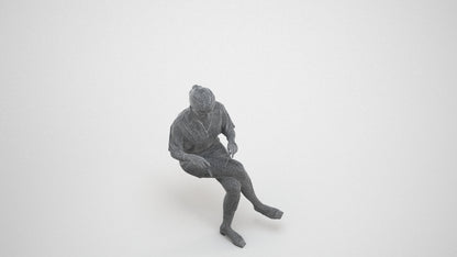 photogrammetry 3D woman casual sitting, realistic human model archviz FBX, wireframe three-quarter view