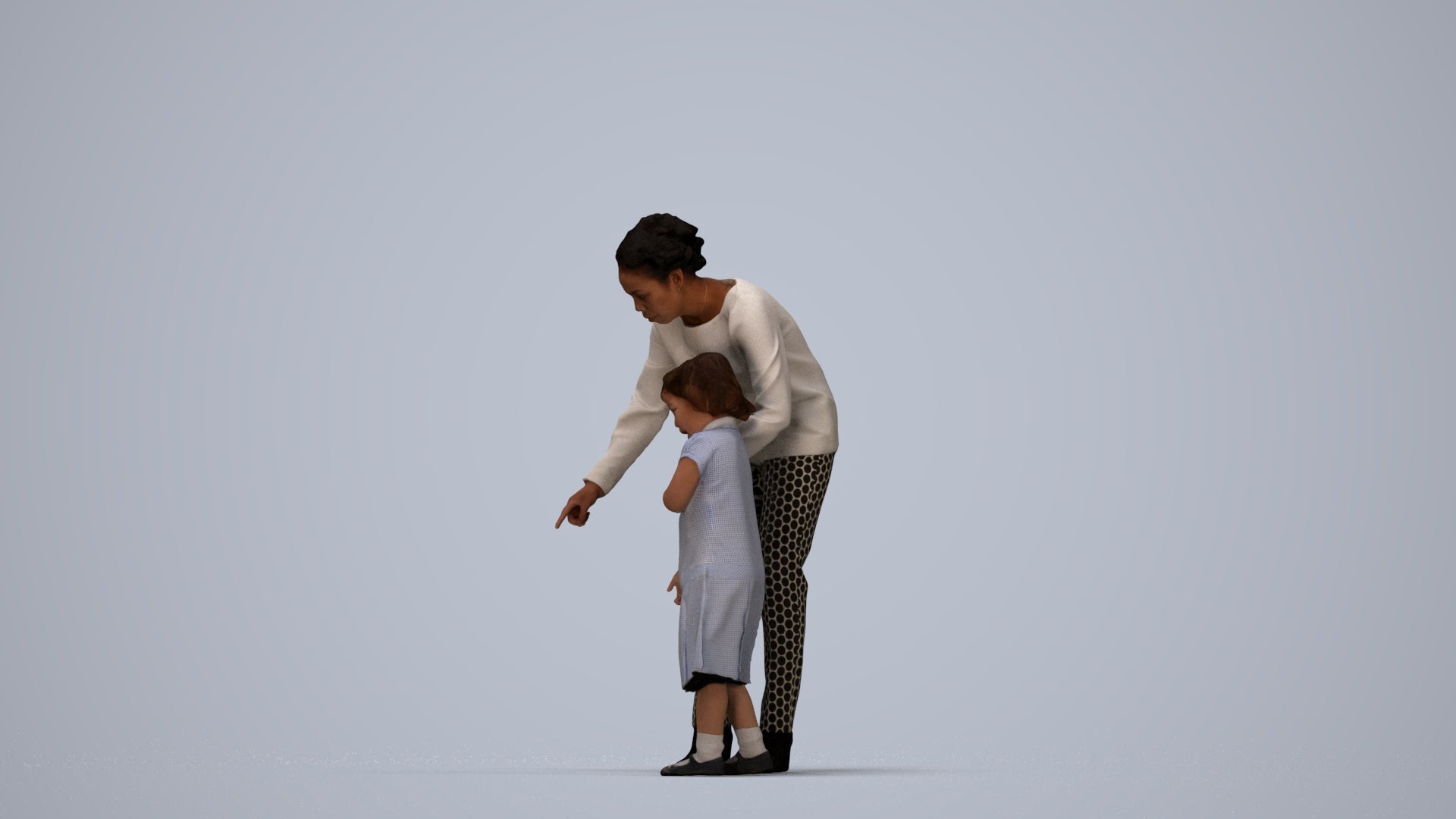 3D people model girl kids, scanned human for 3ds Max rendering, top-down view render