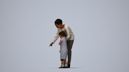 3D people model girl kids, scanned human for 3ds Max rendering, top-down view render