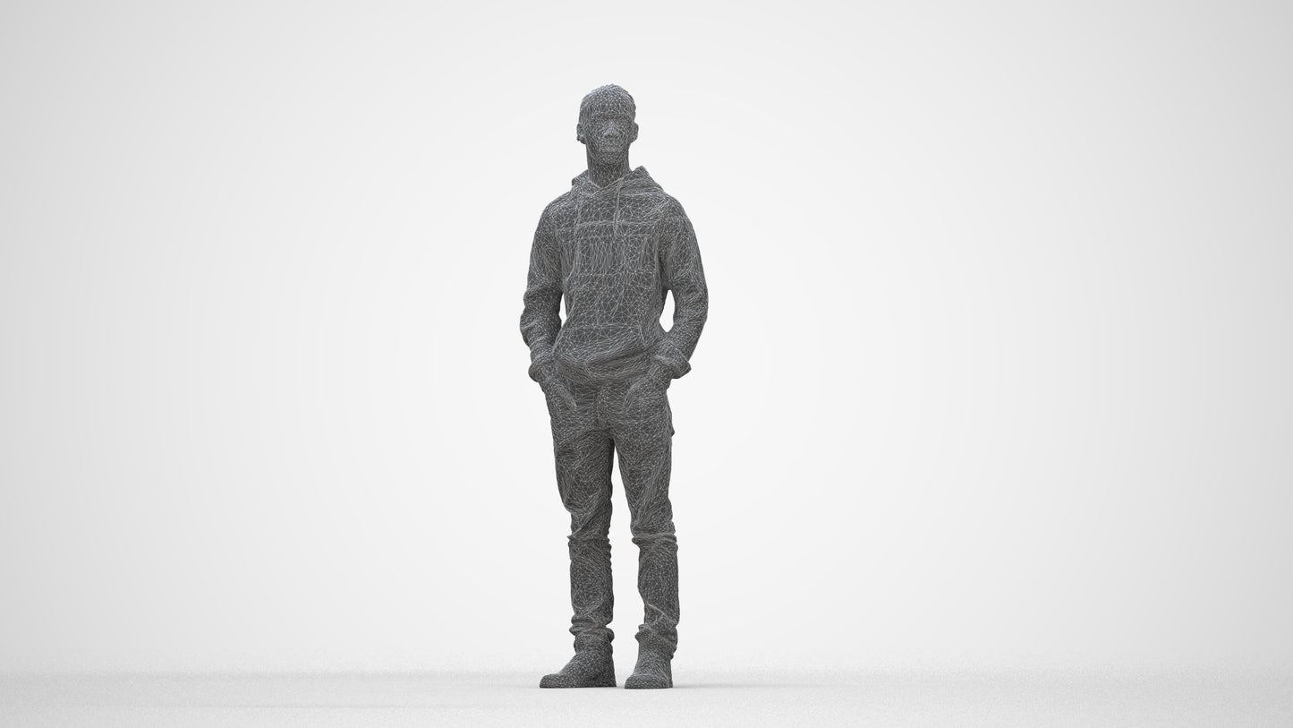 realistic 3D boy casual kids, scanned archviz people for Blender and 3ds Max, wireframe back view