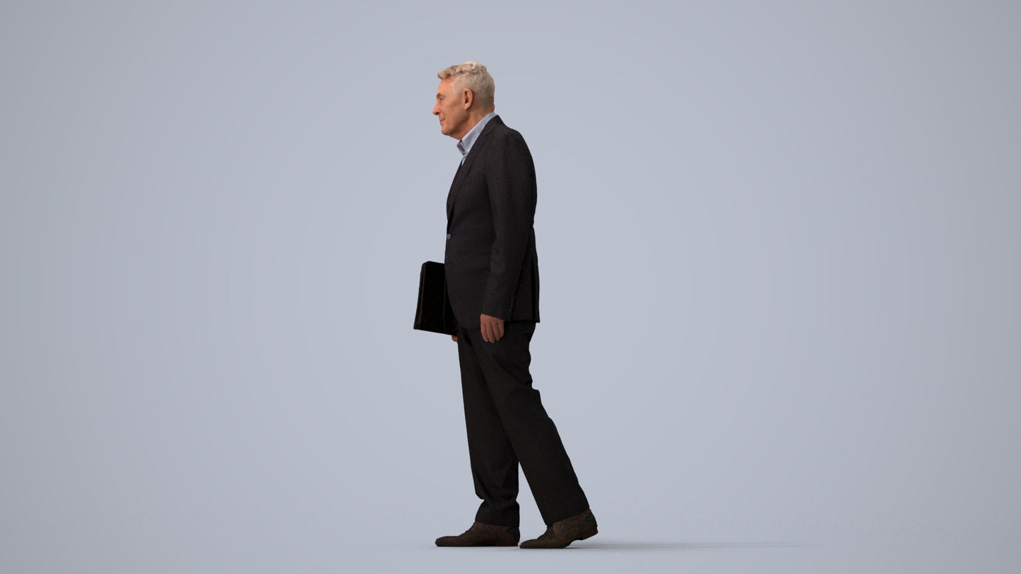 realistic 3D senior man business, scanned archviz people for Blender and 3ds Max, three-quarter view render