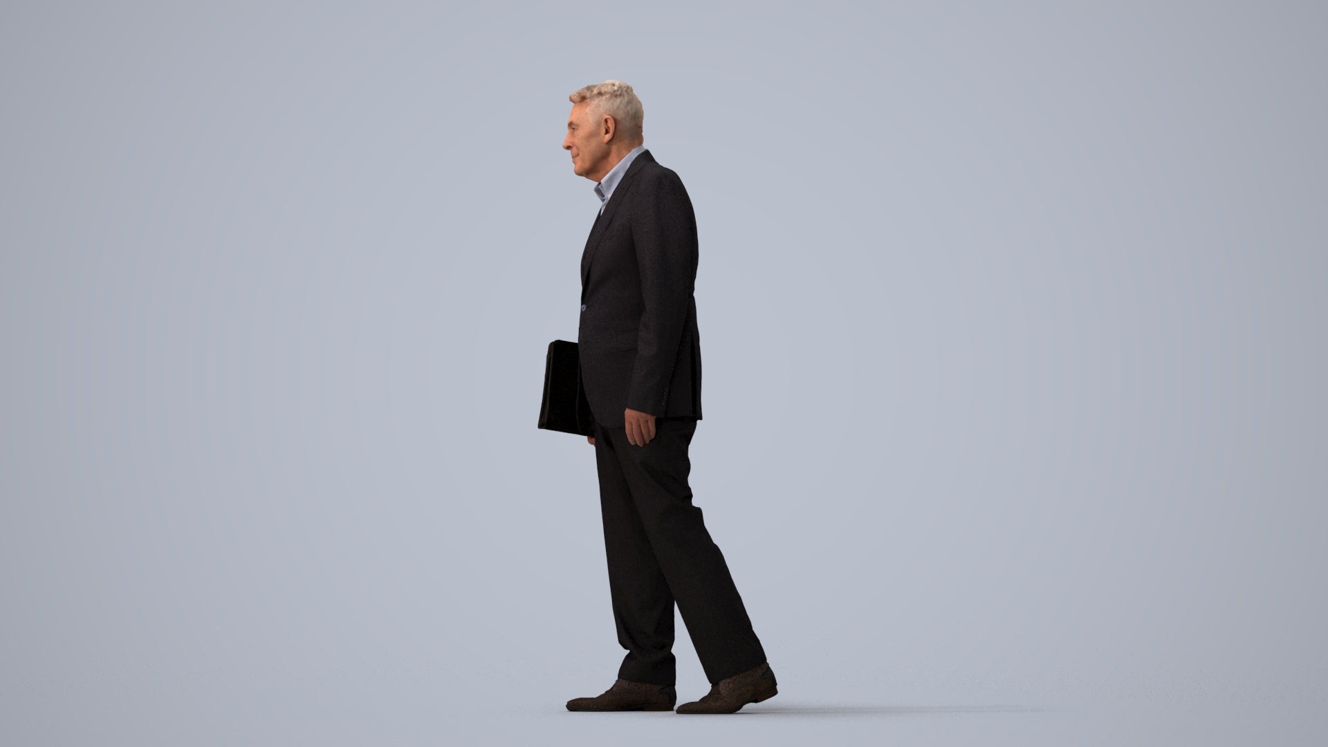 realistic 3D senior man business, scanned archviz people for Blender and 3ds Max, three-quarter view render