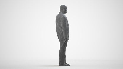 3D human model man business, photogrammetry scanned person for archviz, wireframe side view