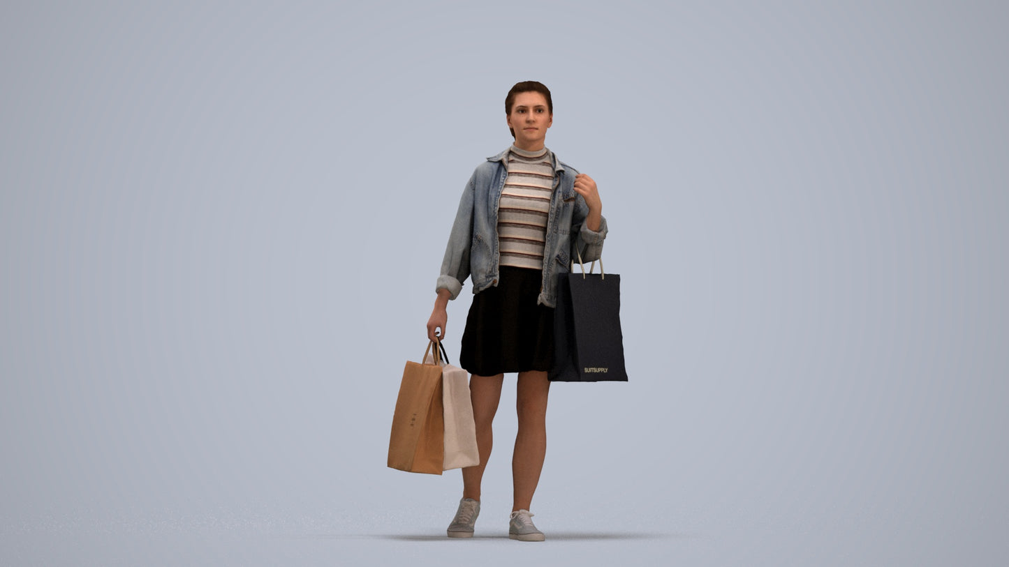 realistic 3D human woman casual walking, archviz people FBX OBJ for Blender, standing pose render