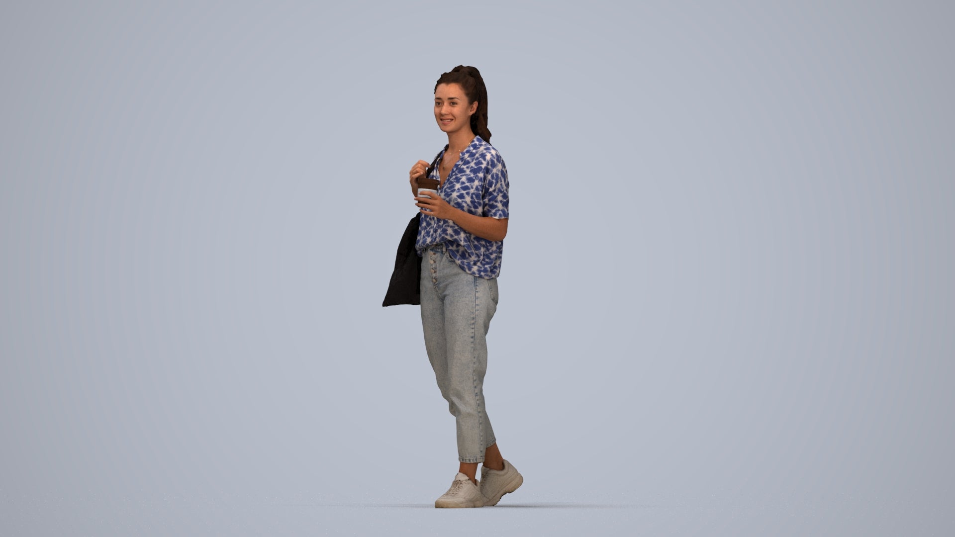 scanned 3D woman casual walking, photogrammetry people for Enscape and V-Ray, top-down view render
