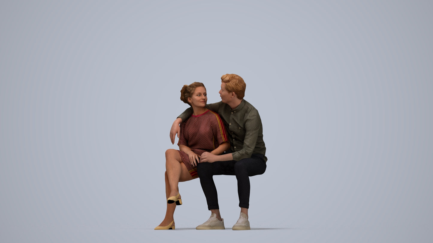 realistic 3D woman casual mix, scanned archviz people for Blender and 3ds Max, top-down view render