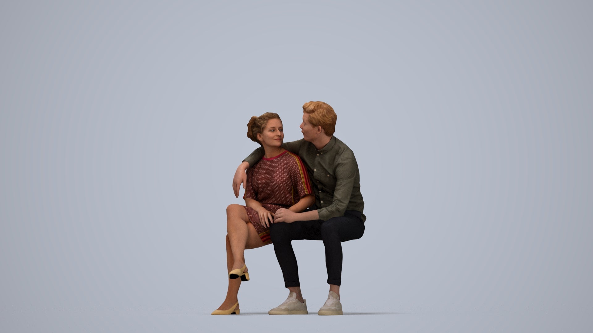 realistic 3D woman casual mix, scanned archviz people for Blender and 3ds Max, top-down view render