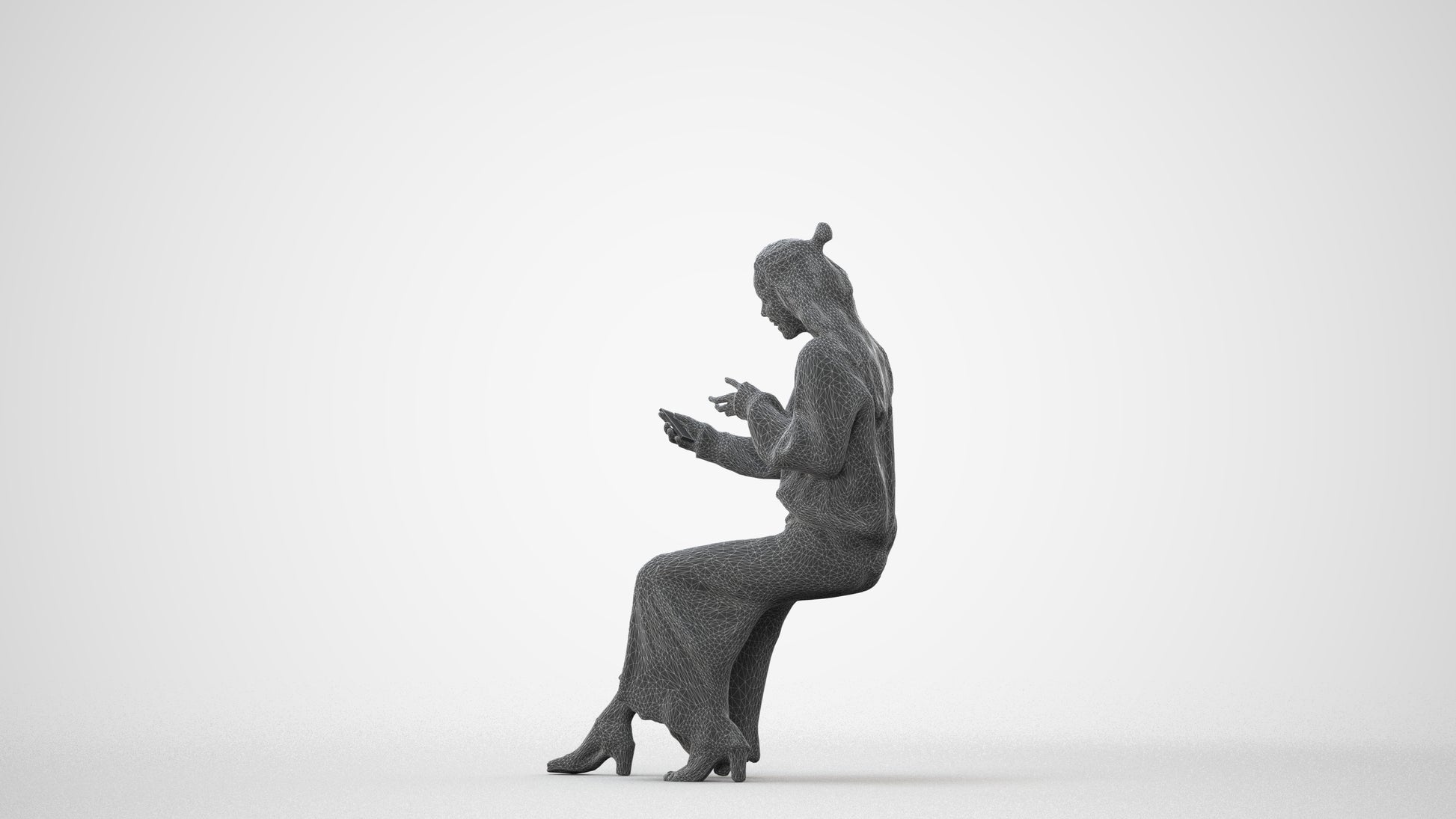 realistic 3D woman casual sitting, scanned archviz people for Blender and 3ds Max, square thumbnail