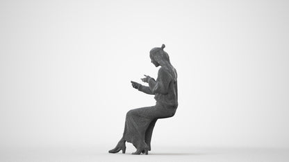 realistic 3D woman casual sitting, scanned archviz people for Blender and 3ds Max, square thumbnail