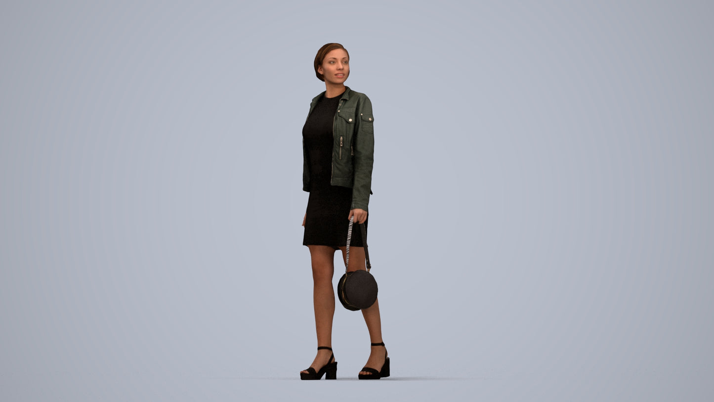 3D scanned woman walking casual, photorealistic archviz people for Enscape and SketchUp, top-down view render