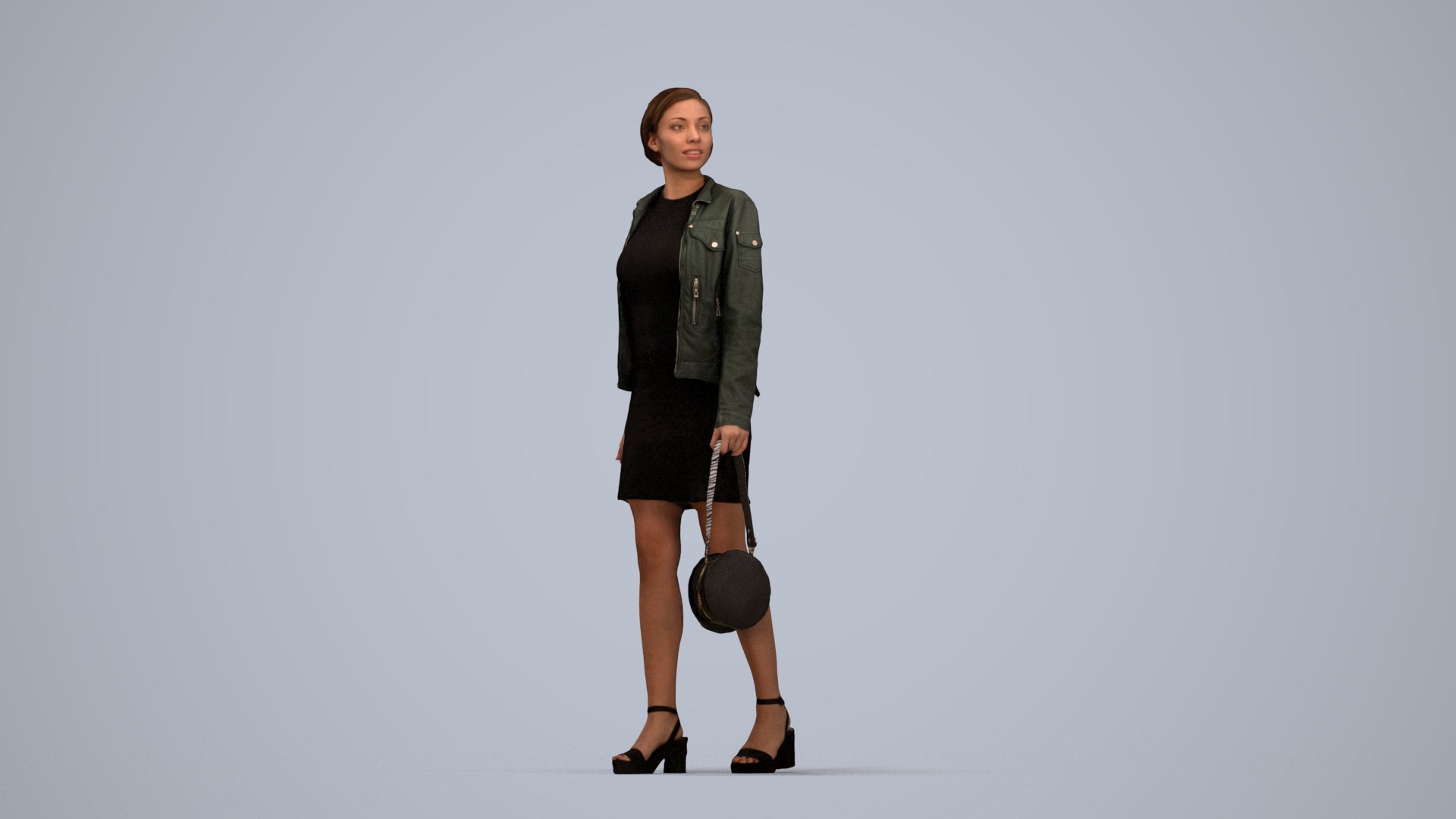 3D scanned woman walking casual, photorealistic archviz people for Enscape and SketchUp, top-down view render