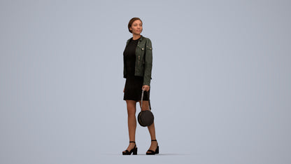 3D scanned woman walking casual, photorealistic archviz people for Enscape and SketchUp, top-down view render
