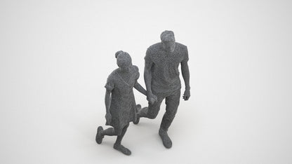 3D human model woman casual couple, photogrammetry scanned person for archviz, wireframe three-quarter view