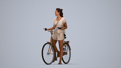 realistic 3D woman casual cycling, scanned archviz people for Blender and 3ds Max, top-down view render