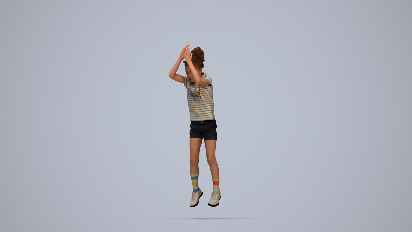 realistic 3D human girl casual kids, archviz people FBX OBJ for Blender, top-down view render