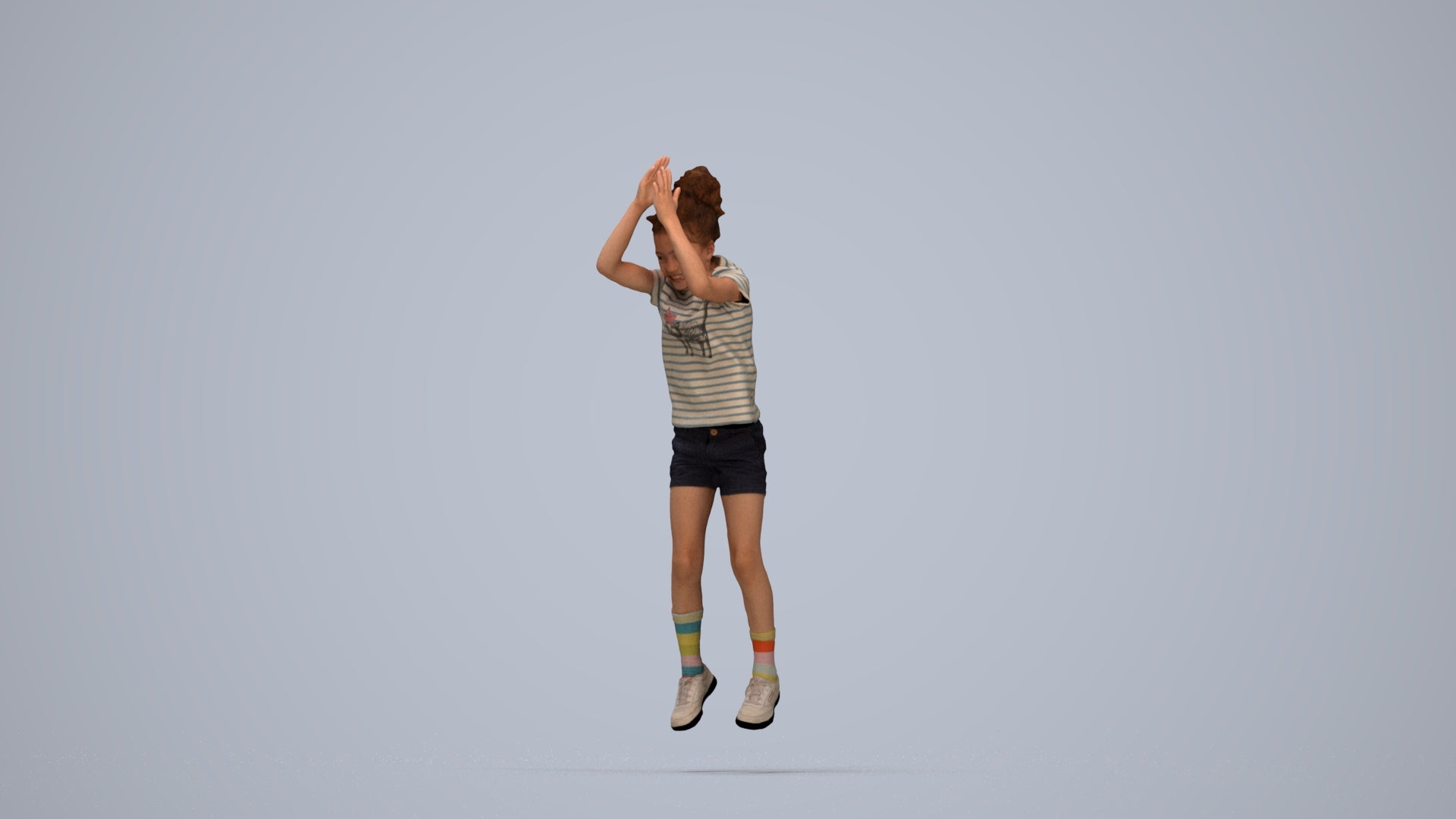 realistic 3D human girl casual kids, archviz people FBX OBJ for Blender, top-down view render