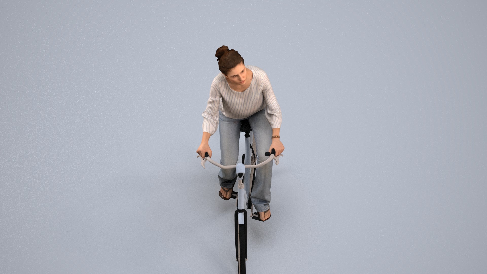 realistic 3D human woman casual cycling, archviz people FBX OBJ for Blender, back view render