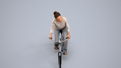 realistic 3D human woman casual cycling, archviz people FBX OBJ for Blender, back view render