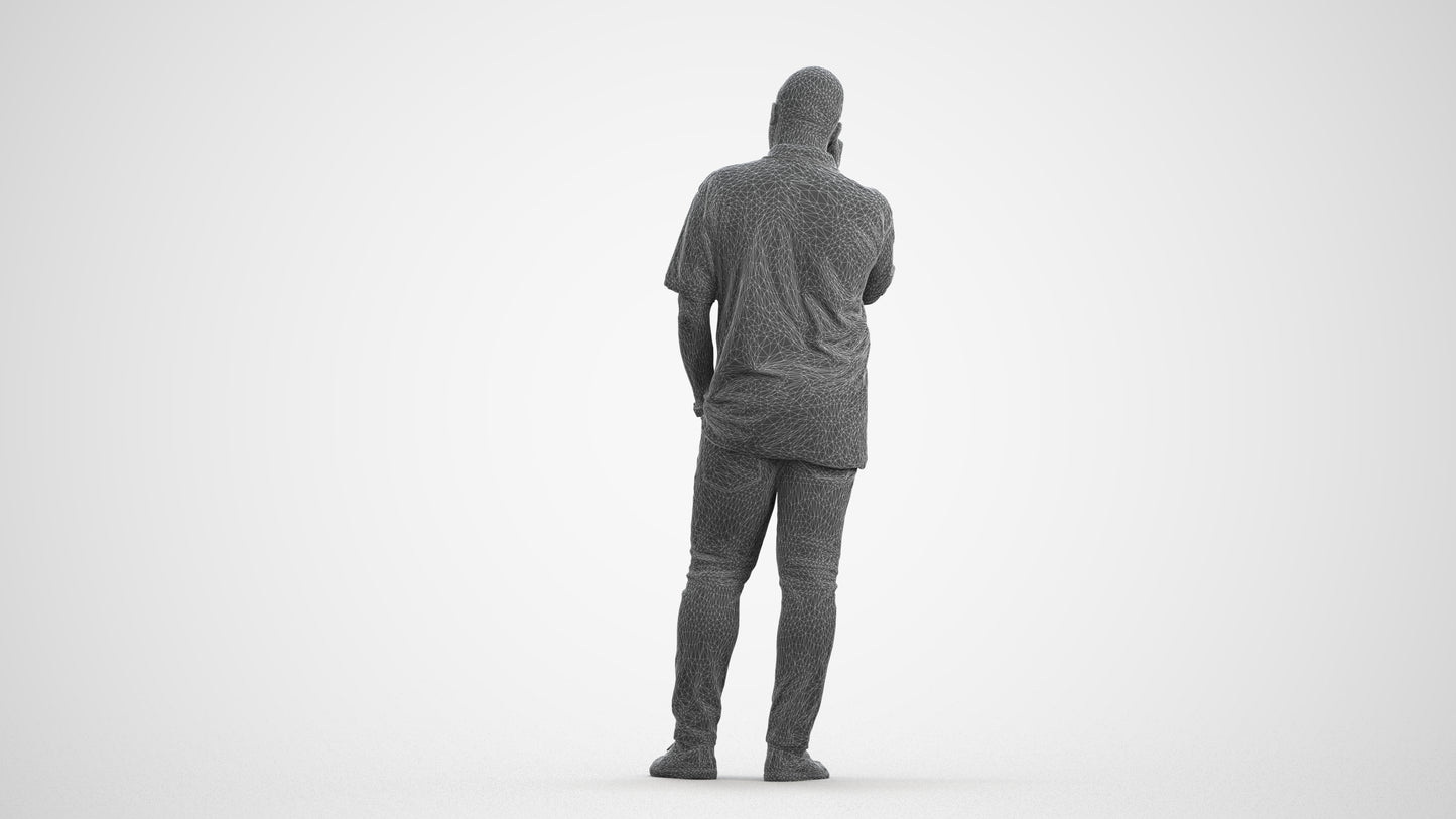 photogrammetry 3D man casual standing, realistic human model archviz FBX, wireframe front view