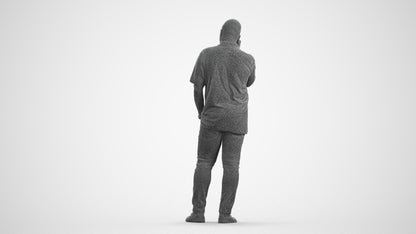 photogrammetry 3D man casual standing, realistic human model archviz FBX, wireframe front view