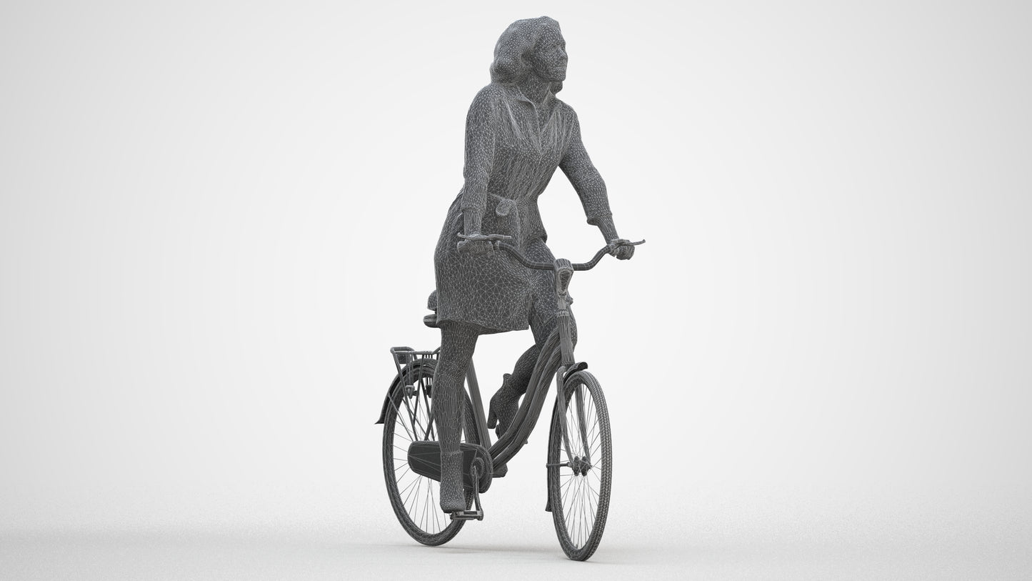 3D people model woman casual cycling, scanned human for 3ds Max rendering, three-quarter front view render