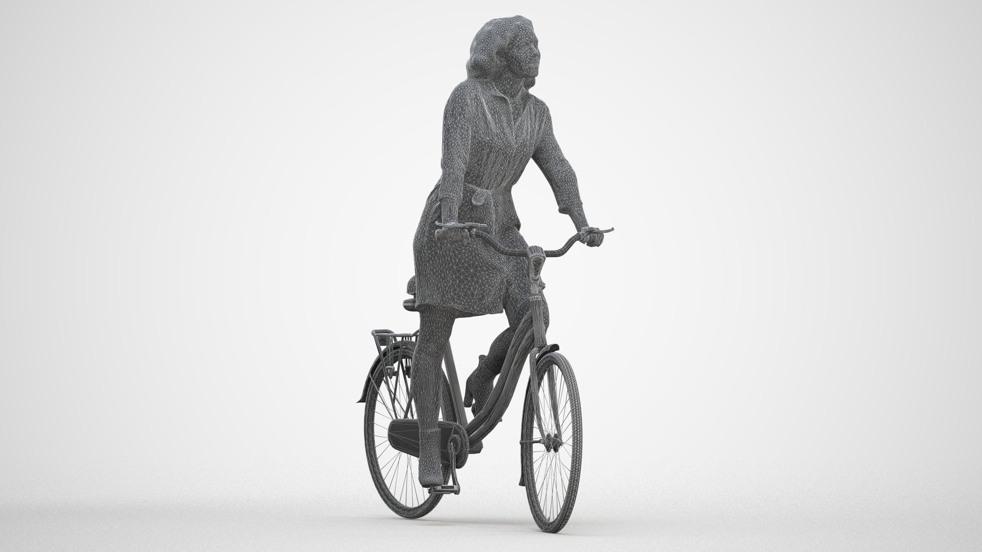 3D people model woman casual cycling, scanned human for 3ds Max rendering, three-quarter front view render