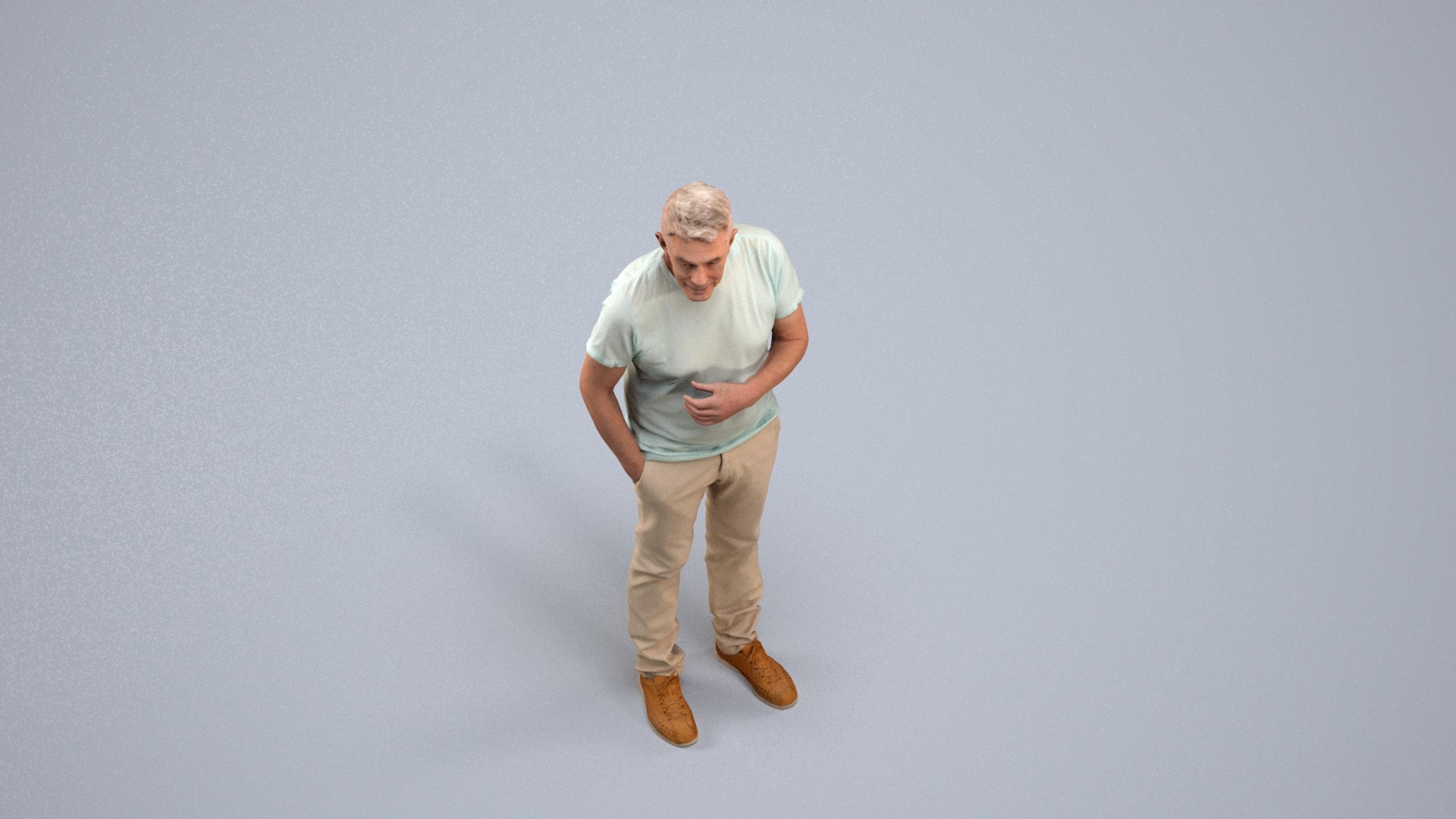 3D human model senior man casual standing, photogrammetry scanned person for archviz, back view render