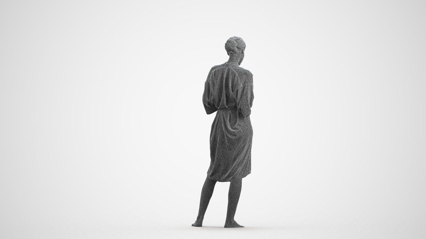 realistic 3D woman casual bathroom, scanned archviz people for Blender and 3ds Max, wireframe front view