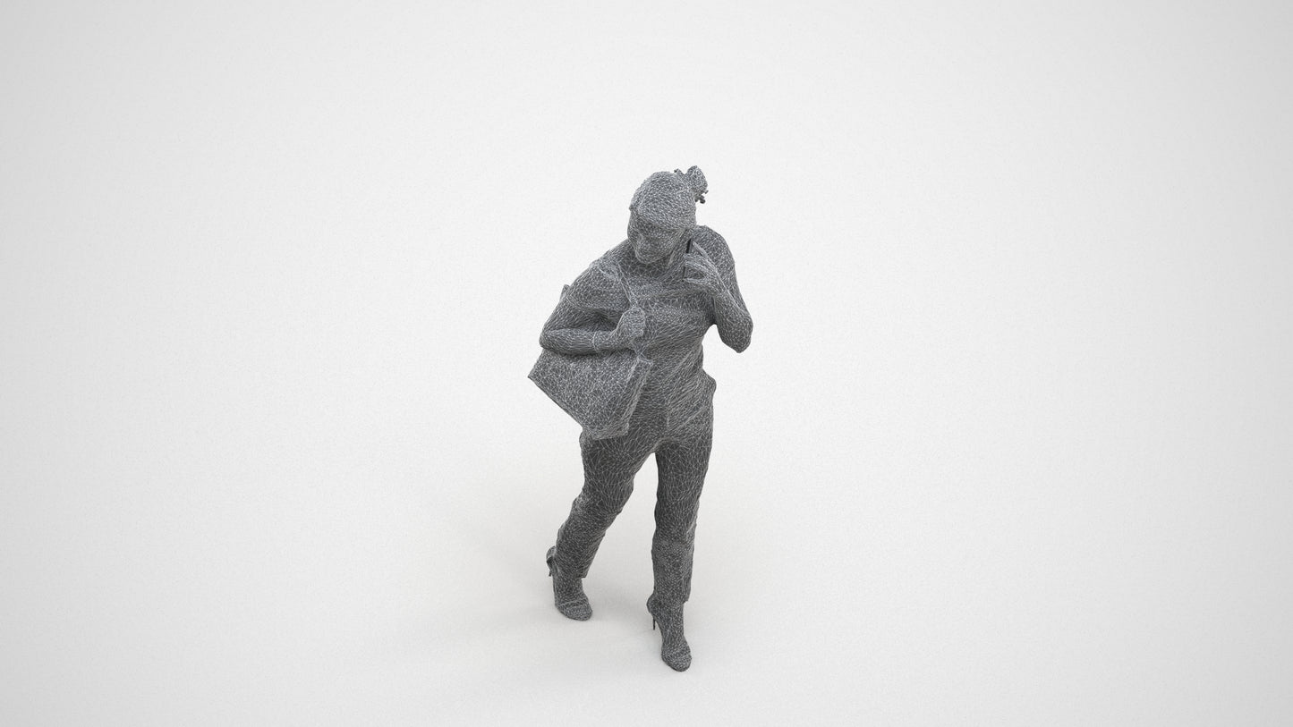 scanned 3D woman business standing, photogrammetry people for Enscape and V-Ray, wireframe three-quarter view