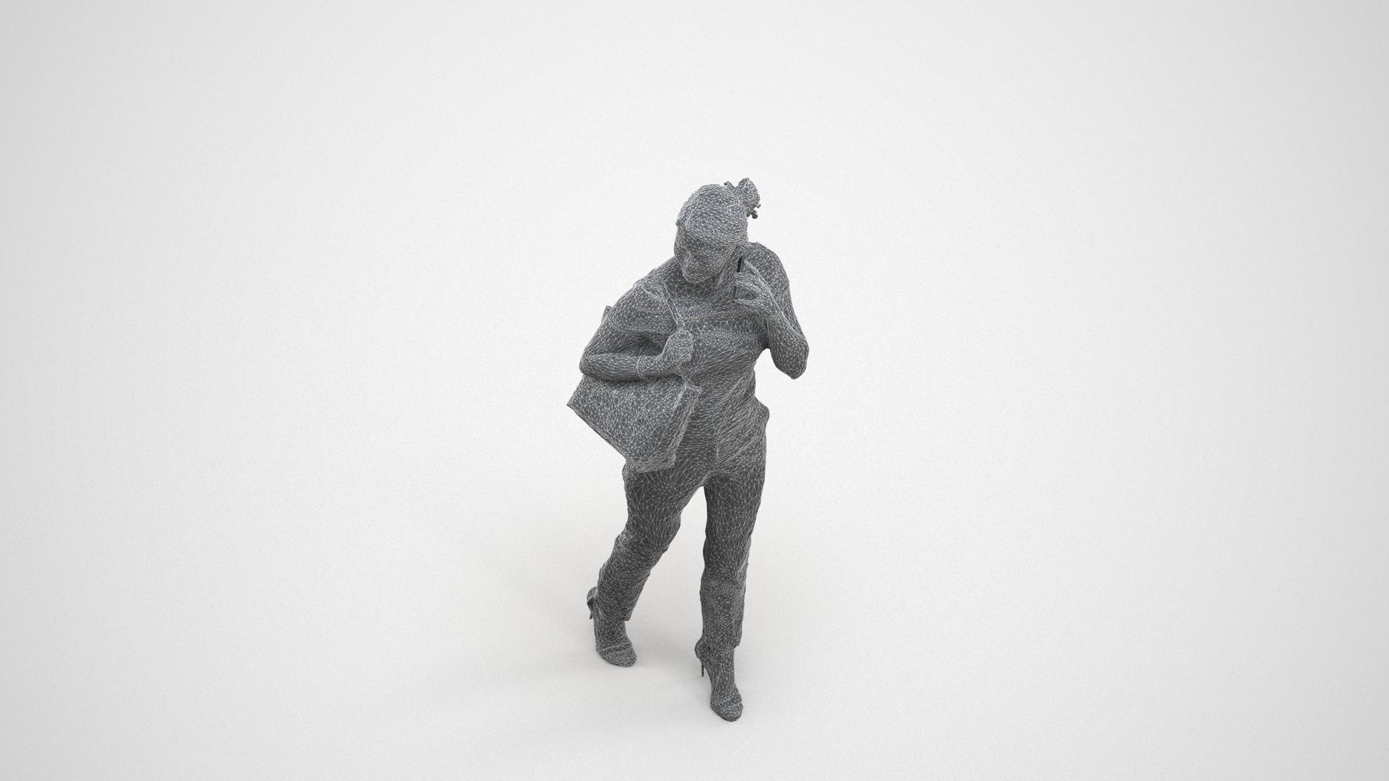 scanned 3D woman business standing, photogrammetry people for Enscape and V-Ray, wireframe three-quarter view
