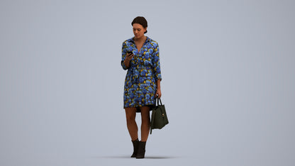realistic 3D woman casual walking, scanned archviz people for Blender and 3ds Max, standing pose render