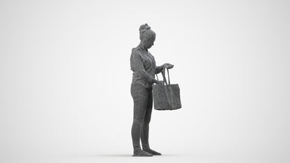 realistic 3D people woman formal shopping, render-ready for V-Ray and Corona, FBX OBJ, wireframe side view