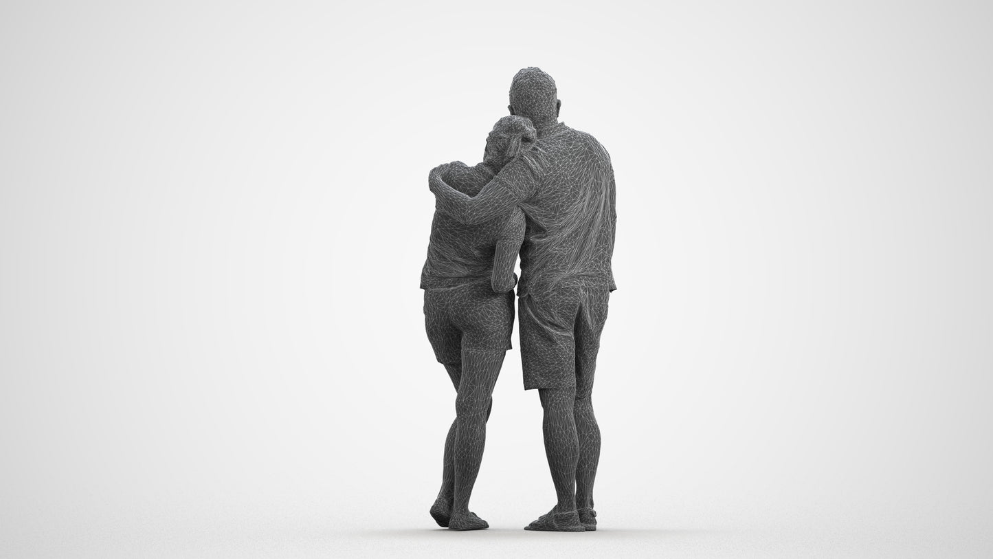 realistic 3D woman casual couple, scanned archviz people for Blender and 3ds Max, wireframe front view