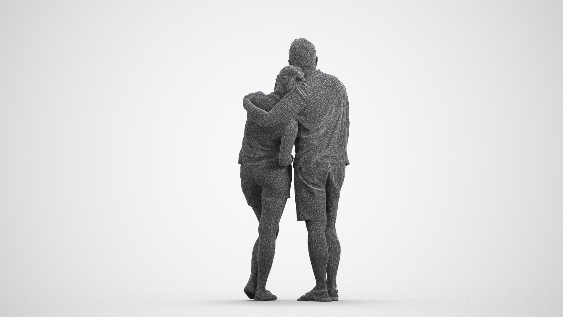 realistic 3D woman casual couple, scanned archviz people for Blender and 3ds Max, wireframe front view