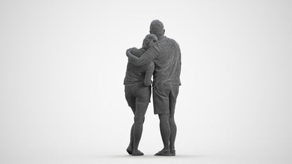 realistic 3D woman casual couple, scanned archviz people for Blender and 3ds Max, wireframe front view
