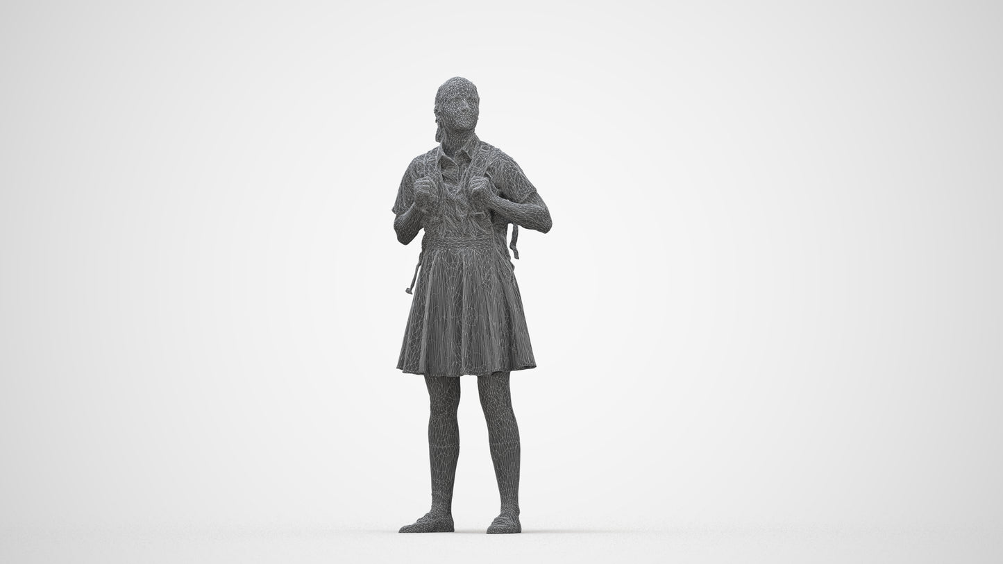 realistic 3D human girl kids, archviz people FBX OBJ for Blender, wireframe back view
