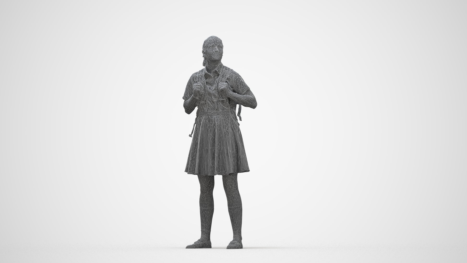 realistic 3D human girl kids, archviz people FBX OBJ for Blender, wireframe back view
