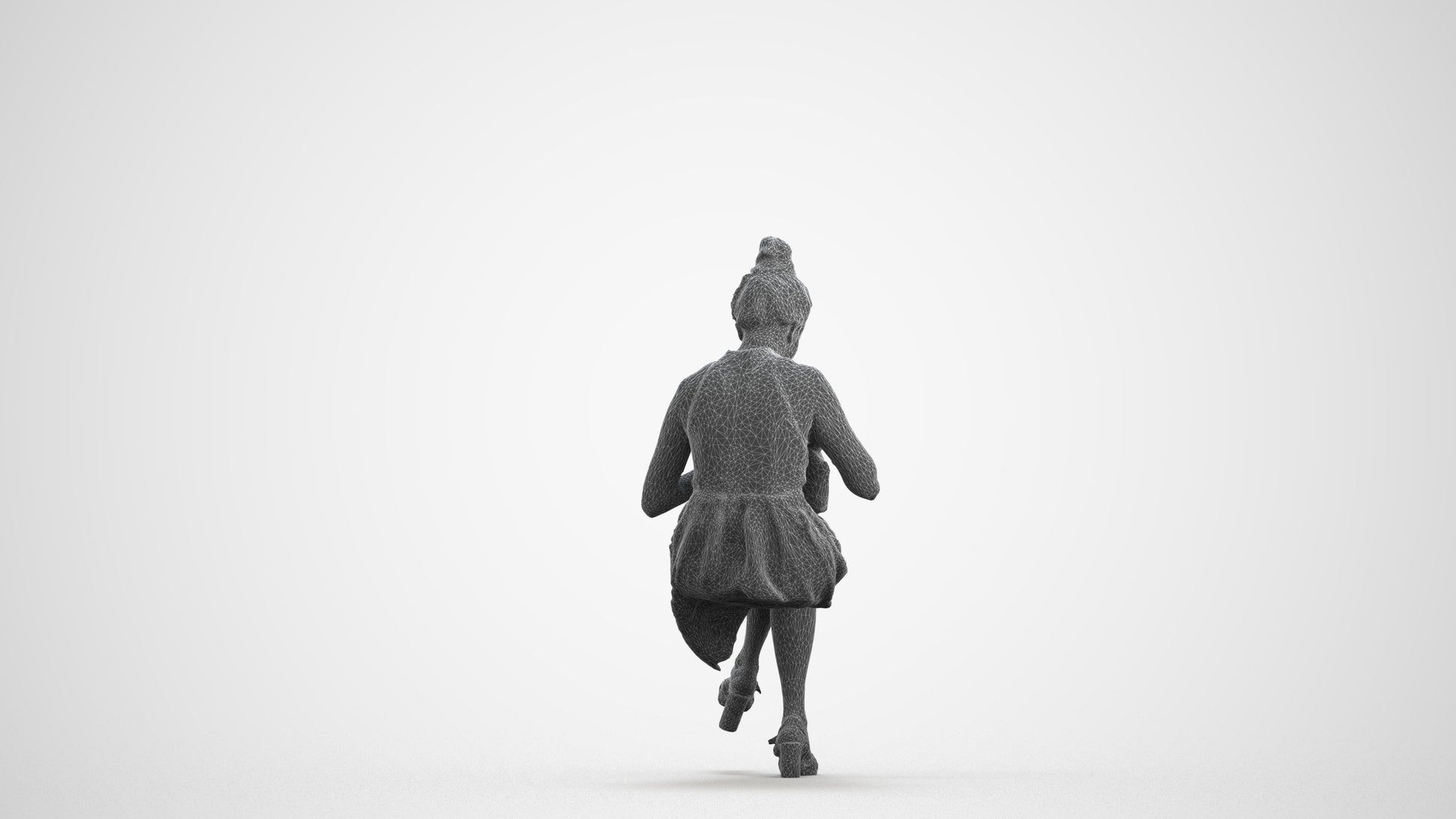 realistic 3D woman formal sitting, scanned archviz people for Blender and 3ds Max, wireframe front view