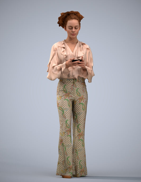 3D human model woman casual standing, photogrammetry scanned person for archviz
