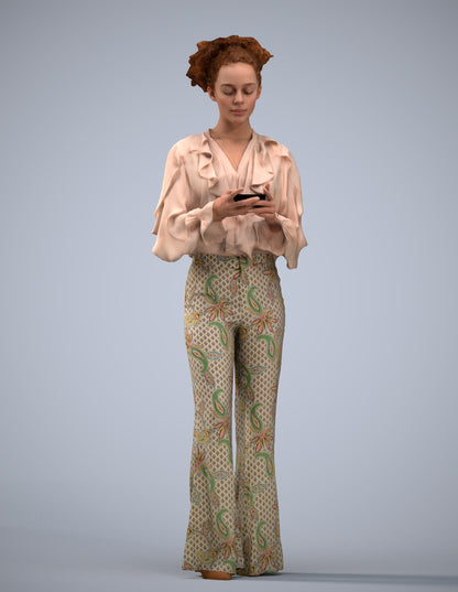 3D human model woman casual standing, photogrammetry scanned person for archviz