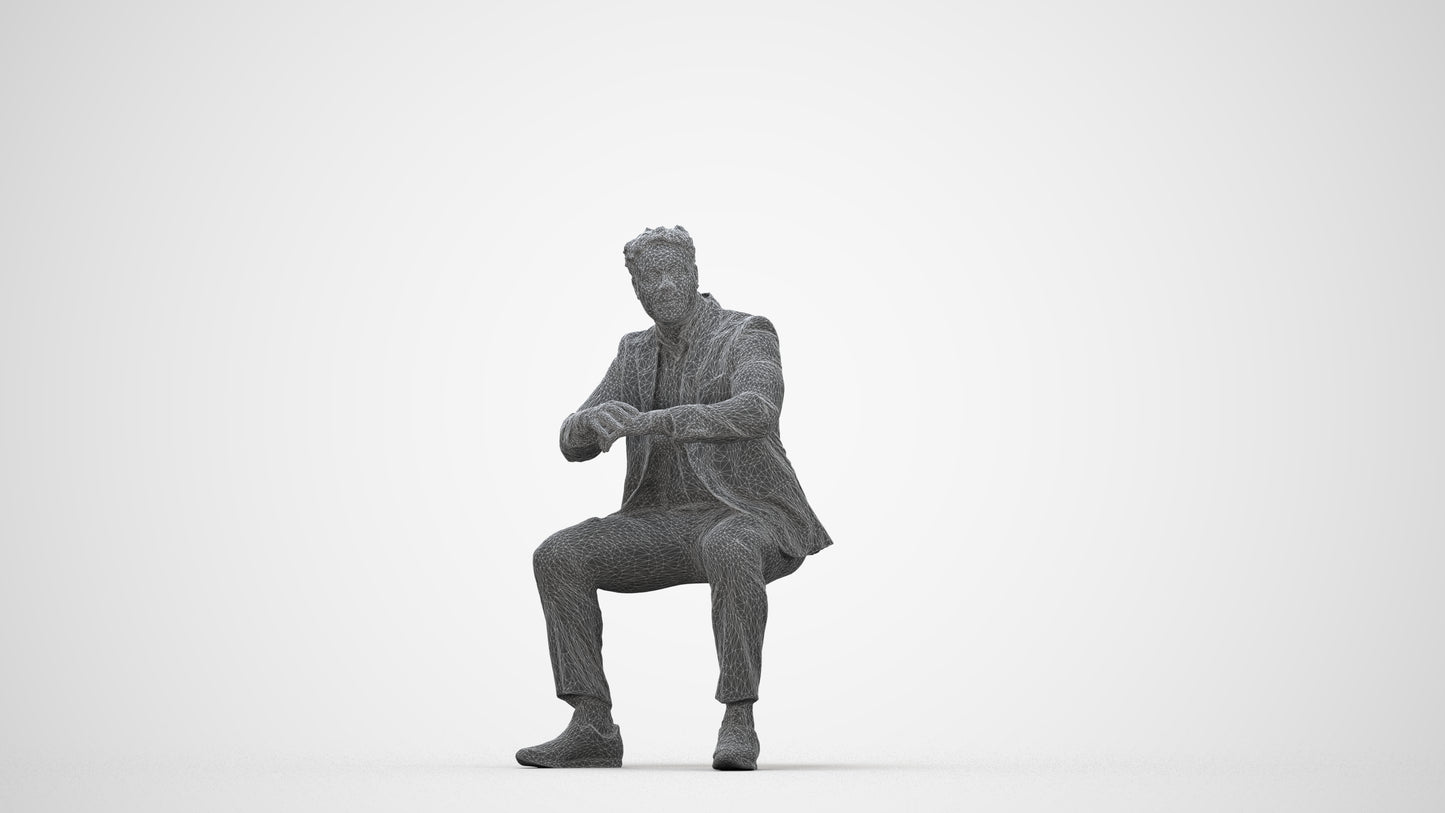 3D people model man business, scanned human for 3ds Max rendering, wireframe back view