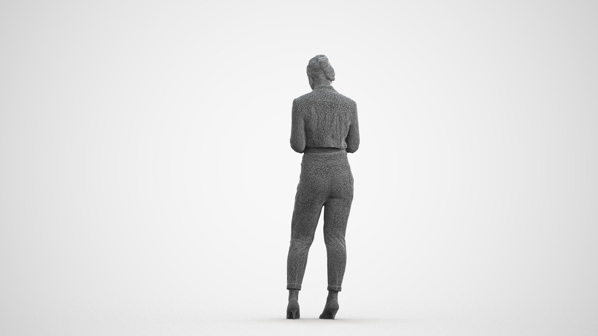 scanned 3D woman business standing, photogrammetry people for Enscape and V-Ray, wireframe front view
