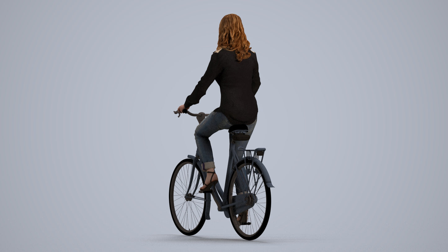 3D scanned woman cycling casual, photorealistic archviz people for Enscape and SketchUp, front view render
