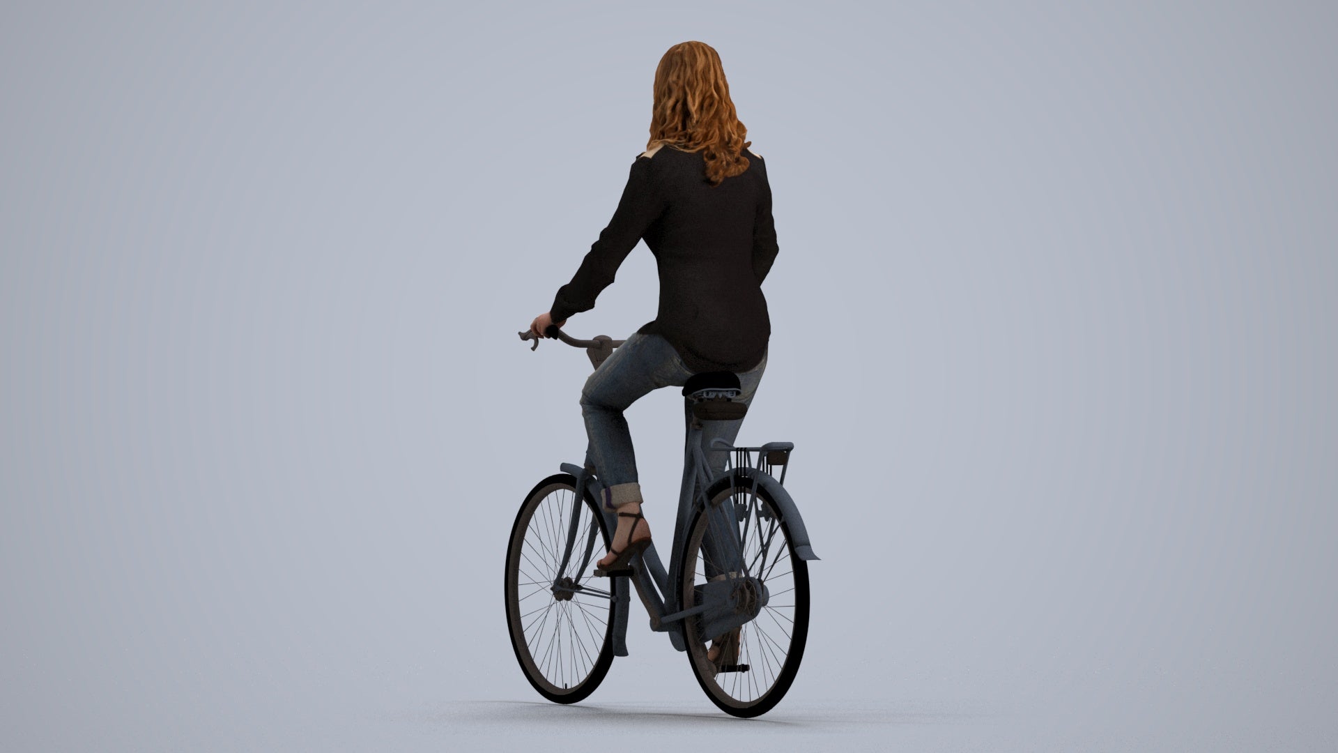 3D scanned woman cycling casual, photorealistic archviz people for Enscape and SketchUp, front view render