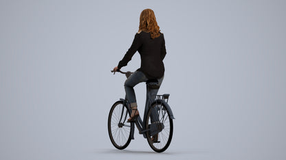 3D scanned woman cycling casual, photorealistic archviz people for Enscape and SketchUp, front view render